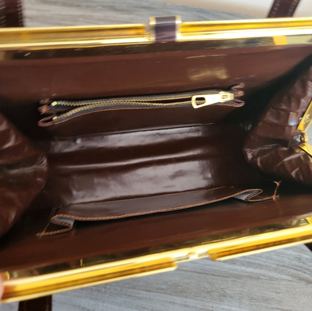 Vintage Two Tone Crocodile Leather Handbag Brown Cream Matching Wallet MCM - Picture 8 of 15